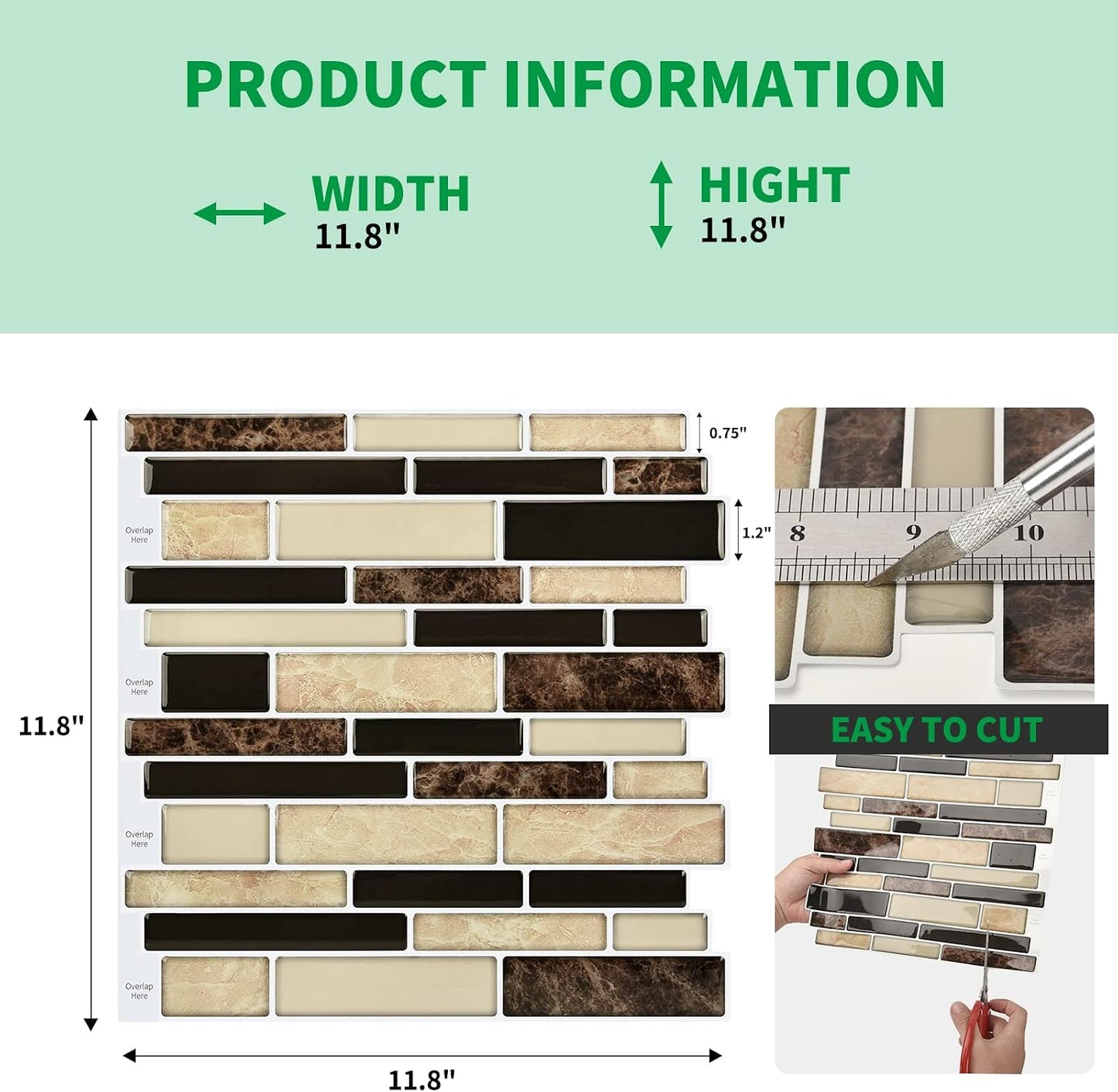 LONGKING Self-Adhesive Kitchen Backsplash, Marble Look Decorative Tiles (10 Tiles)