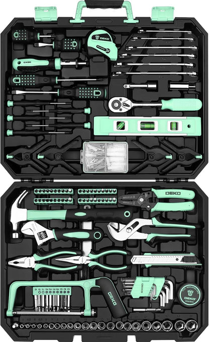 DEKOPRO 228 Piece Socket Wrench Auto Repair Tool Combination Package Mixed Tool Set Hand Tool Kit with Plastic Toolbox Storage Case
