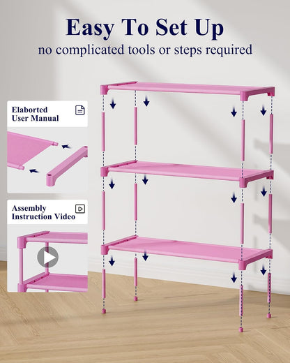 Kitsure Shoe Rack - Non-Woven Shoe Rack Shelf, Shoe Organizer for Closet, Entryway, Garage & Corridor, Stackable Shoe Shelves, 27.5" Wide - 3 Tier, Black
