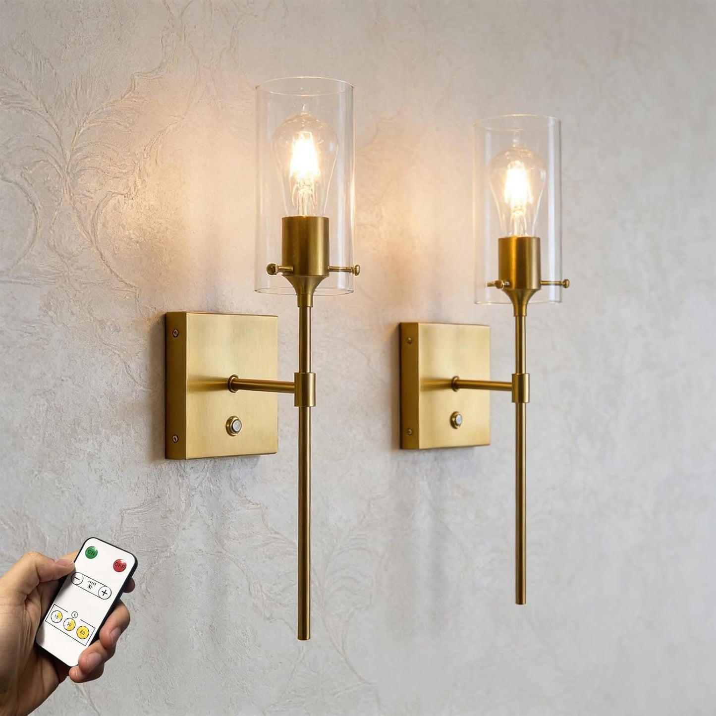Wireless Wall Sconces with Remote Control, Black Battery Operated Wall Sconces Set of 2, Rechargeable Dimmable Wall Light for Bedroom Living Room Bathroom Hallway Entryway Stairwell,3 Colors