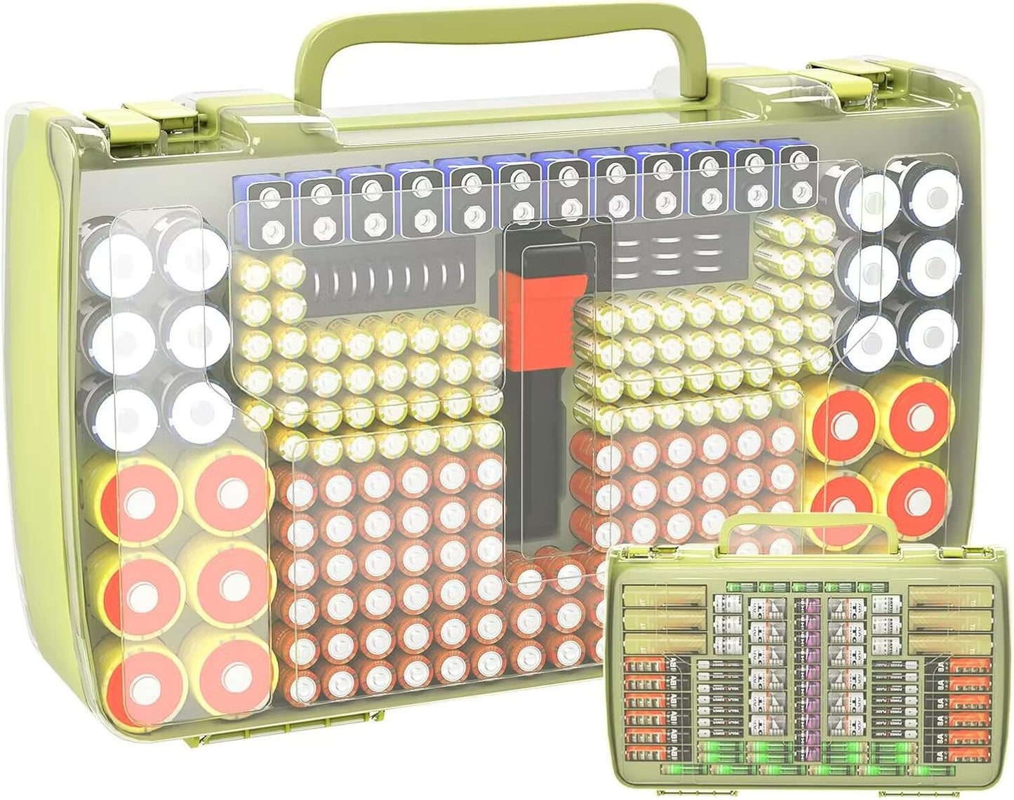 Battery Organizer Storage Case with Tester for 269 Batteries, Double Sides | Plastic, For AA AAA 4A C D Cell 9V 3V LR44 CR2 CR123 CR1632 18650 Button, Wall/Drawer, For Families/DIY/Home/Garage, Grey