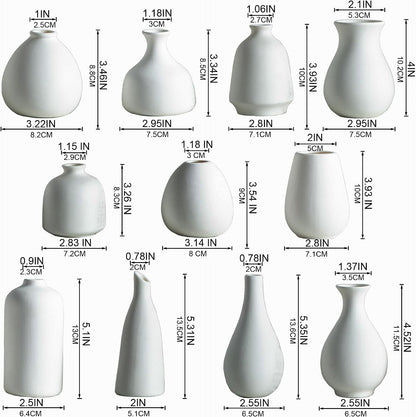 JOJUNO White Bud Vases, Small Ceramic Vase Set of 11, Mini Pottery Vases for Flowers, Decorative Pieces for Home Modern Decor, Boho Decor, Chic Accents for Living Room Dining Table Shelves