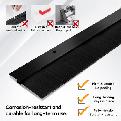 7 Pack Retsun Door Brush Sweep, 1.5 in x 39.37 in, 23ft Total | Black Aluminum Door Brush Seal, Easy Install, Suitable for Exterior Garage Doors