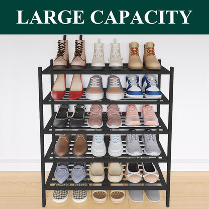 Smiry Bamboo Shoe Rack, 3 Tier Free Standing Wooden Shoe Organizer, Stackable Wood Shoe Storage Shelf for Closet, Entryway, 5 Horizontal Slats, 26.8"x11"x18.3", Natural