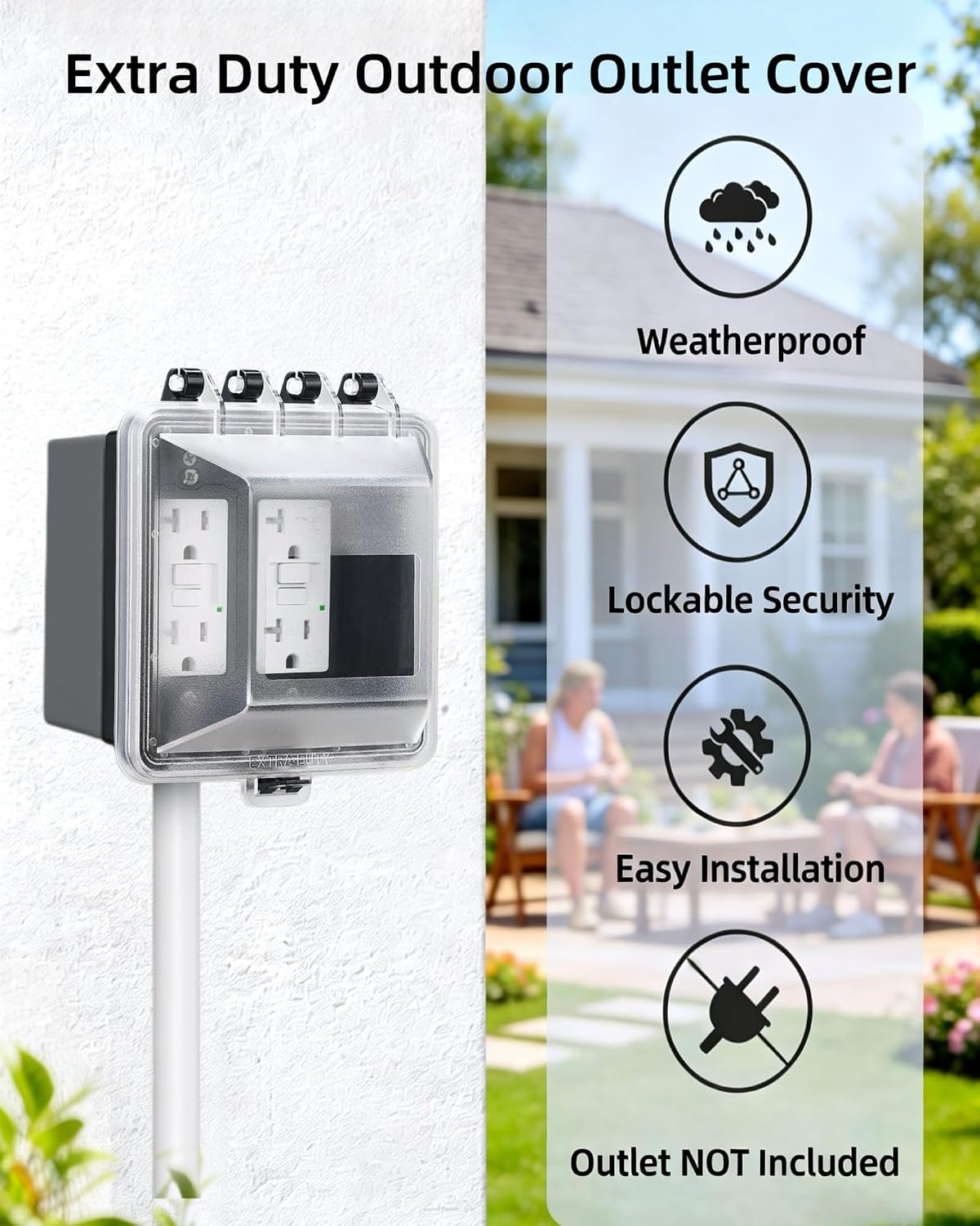 Outdoor Outlet Cover,1-Gang Weatherproof Lockable Receptacle Cover | In-Use PC Outlet Cover,Extra-Duty,Horizontal/Vertical Mount,Compatible with GFCI,Duplex Outlets and Switches for Outdoor Use