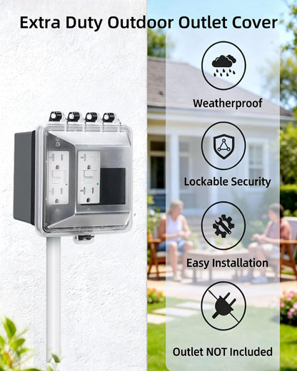 Outdoor Outlet Cover,1-Gang Weatherproof Lockable Receptacle Cover | In-Use PC Outlet Cover,Extra-Duty,Horizontal/Vertical Mount,Compatible with GFCI,Duplex Outlets and Switches for Outdoor Use