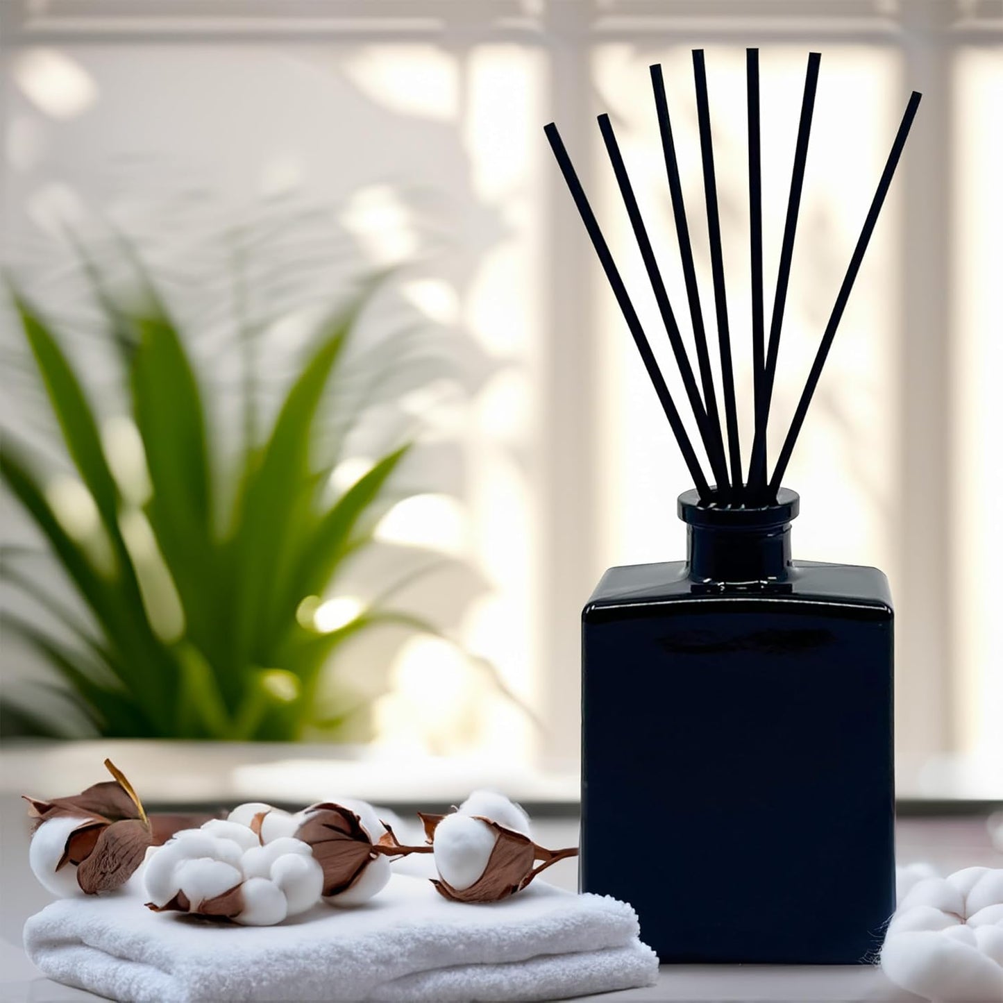 Urban Naturals Smoked Vanilla Reed Diffuser Set with Vanilla Bean, Sandalwood & Leather – 5 Ounce Sleek Black Rectangular Refillable Glass Bottle – Made in the USA