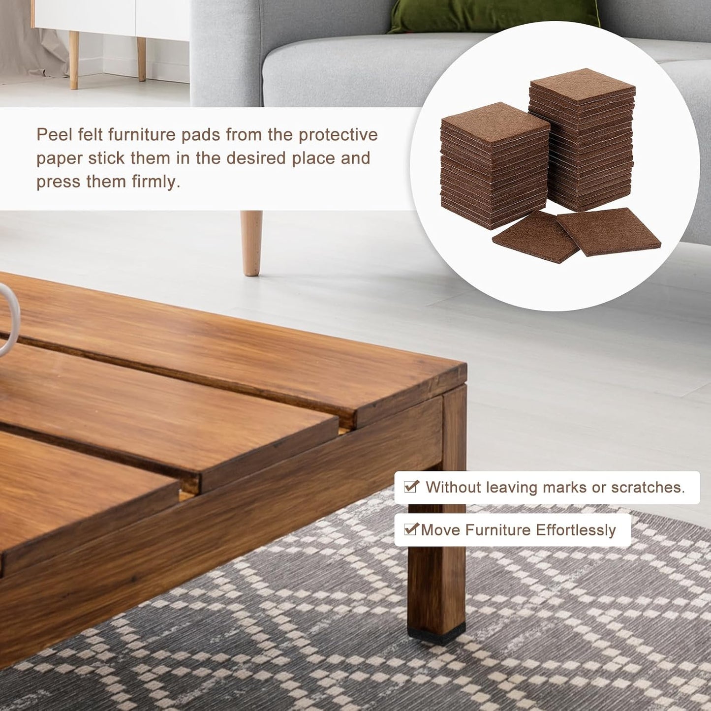 uxcell Furniture Pads, 36Pcs 1.5" - Square Self Adhesive Felt Furniture Pads, Floor Protectors for Furniture Feet Chairs Legs Hardwood Floors (Black)