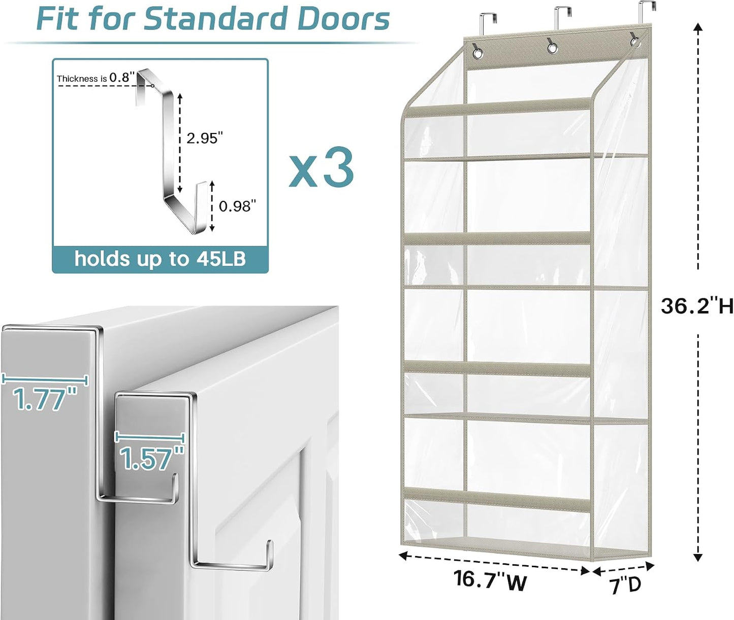 AOODA Clear Over the Door Hat Racks for Baseball Caps, Large Holds up to 72 Caps Hat Storage Organizer for Closet Wall, Deep Pockets Hanging Snapback Holder Shelves with 3 Hooks, White