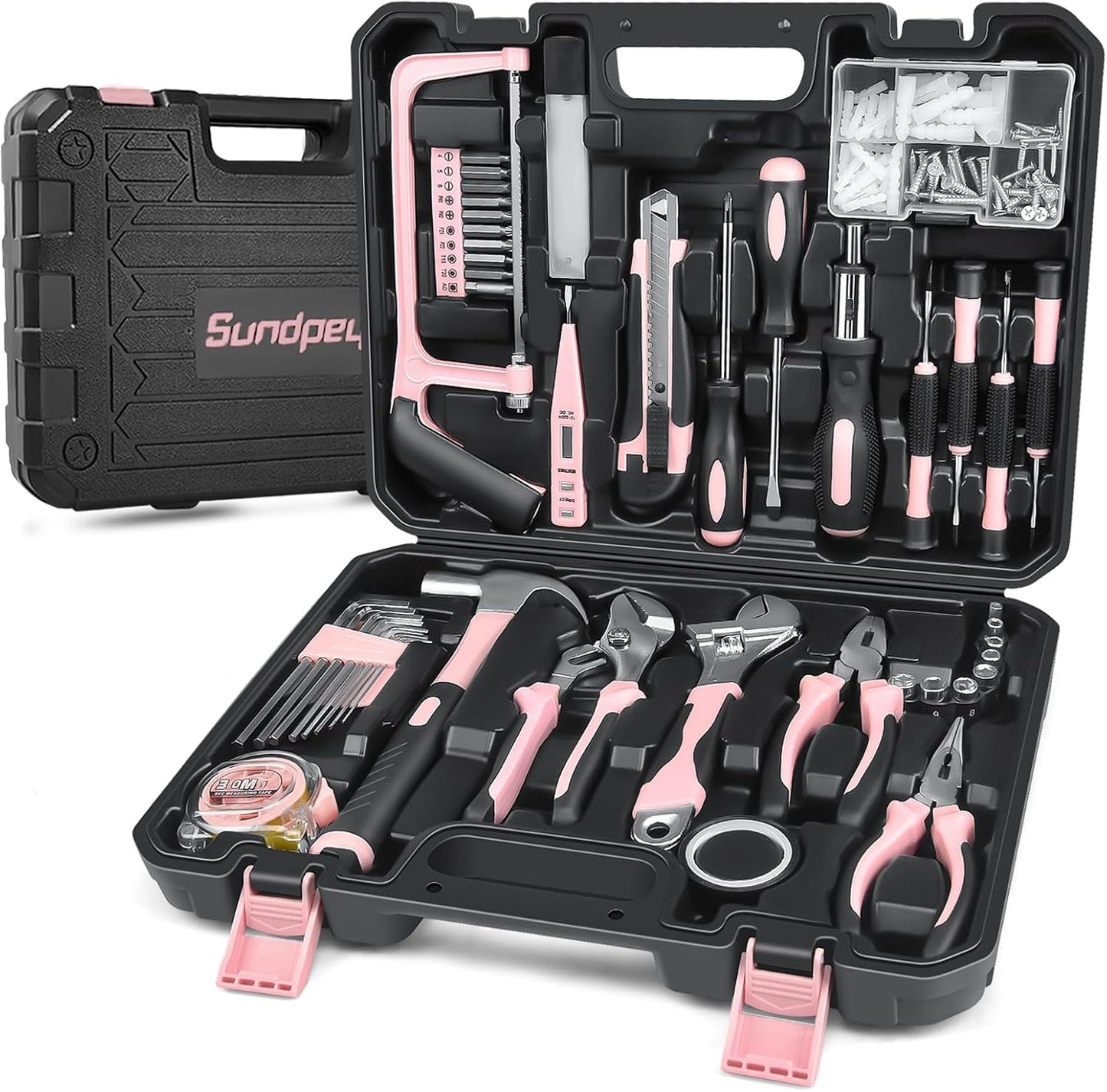 Sundpey Home Tool Kit 148-Pcs - Household Basic portable Hand Repair Tool Set with Case & Ratcheting Screwdriver & Hex Key & Pliers & Wrench & Voltage Tester & Water Pump Plier for Men Women