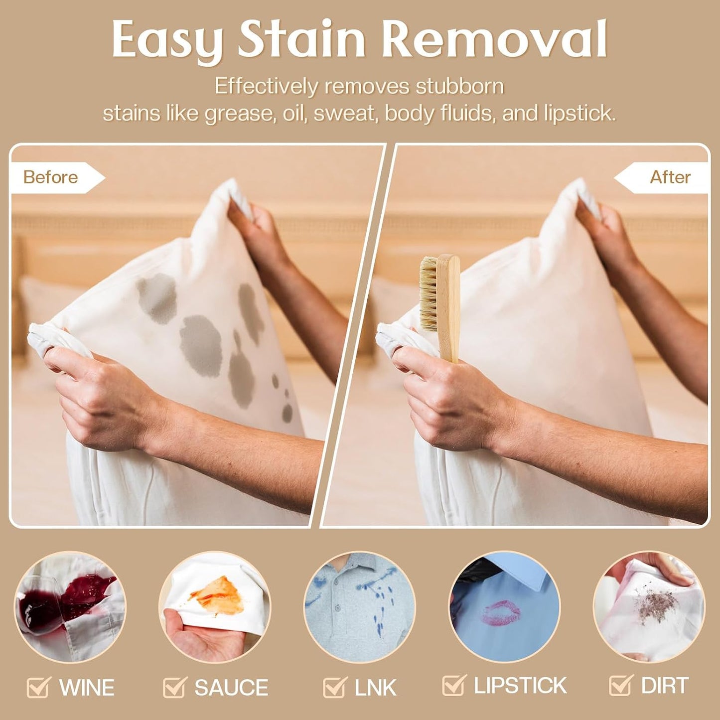 3 Pcs Wood Laundry Stain Brush Stain Remover Brushes with Boar Bristle Small Stain Brush for Clothes for Scrubbing Stains from Furniture Fabric Leather(3 Pcs C)