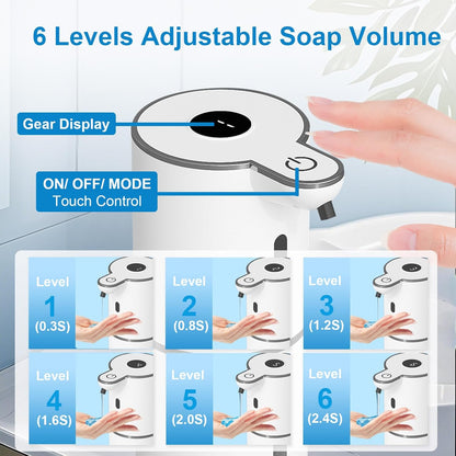 OHIFAST Automatic Foaming Soap Dispenser Touchless, USB Rechargeable Smart Hand Soap Dispenser, 6-Level Adjustable, 12.8oz/380mL Wall Mounted for Bathroom Kitchen Dish Soap-White
