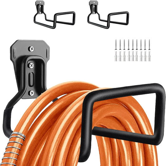 Hose Holder Wall Mount, Heavy Duty Hose Hanger for Outside Metal Hook for Water Hoses Outdoor Organizer Study Rack for Garden Hoses, 2 Pack