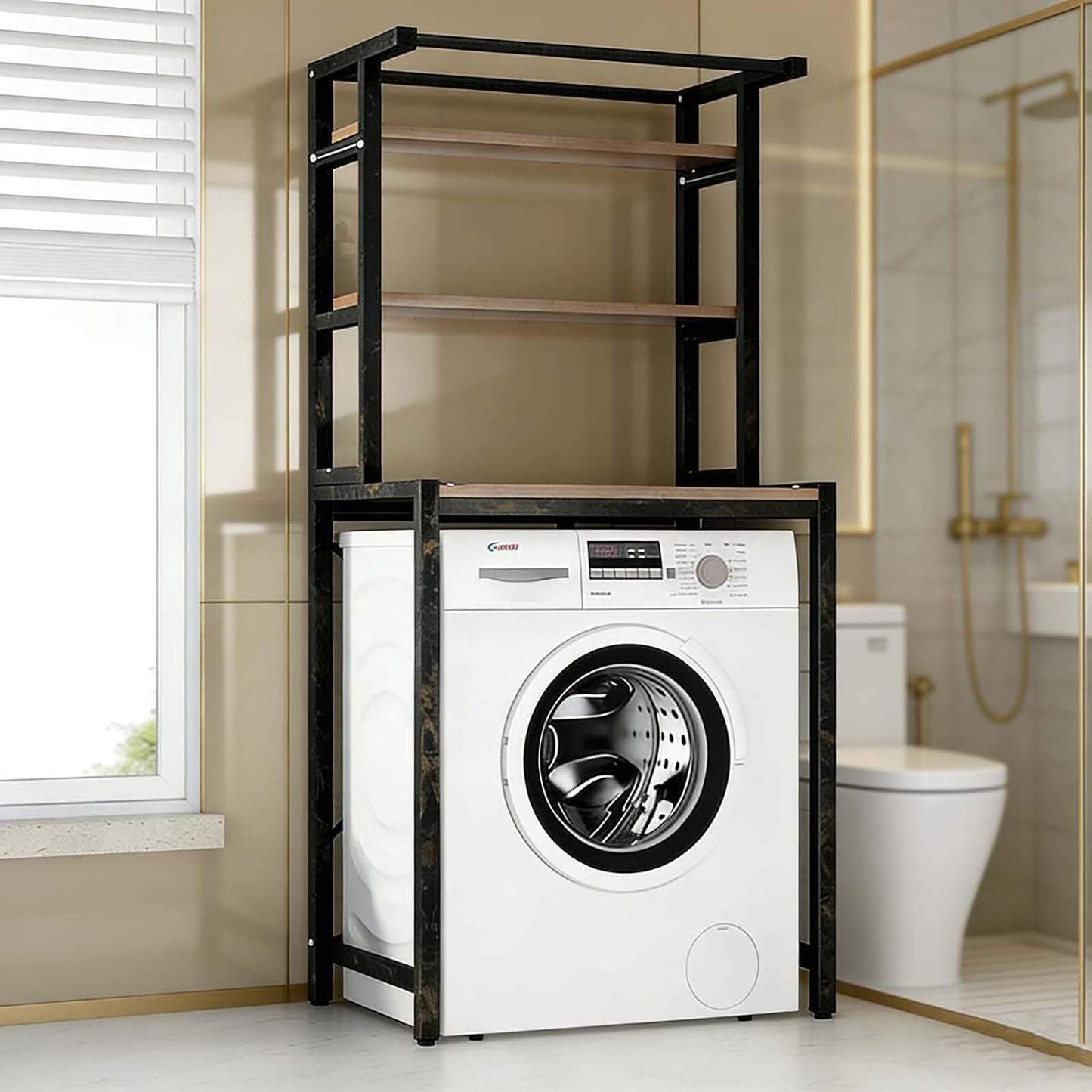 Over The Washer Storage Shelf – Space Saving Laundry Room Organizer, Sturdy Bathroom Storage Rack for Laundry Essentials(White,Two Layers)