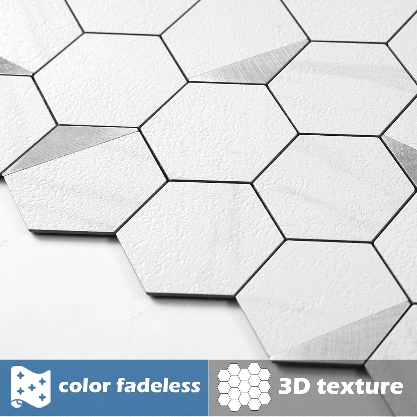 10-Sheet Heavy-Duty Hexagon Peel and Stick Backsplash, Thick Waterproof &Heat Resistant Stick on Wall Tiles, Slate Beige Mosaic for Kitchen & Bathroom, Strong Adhesive Permanent PVC Tiles