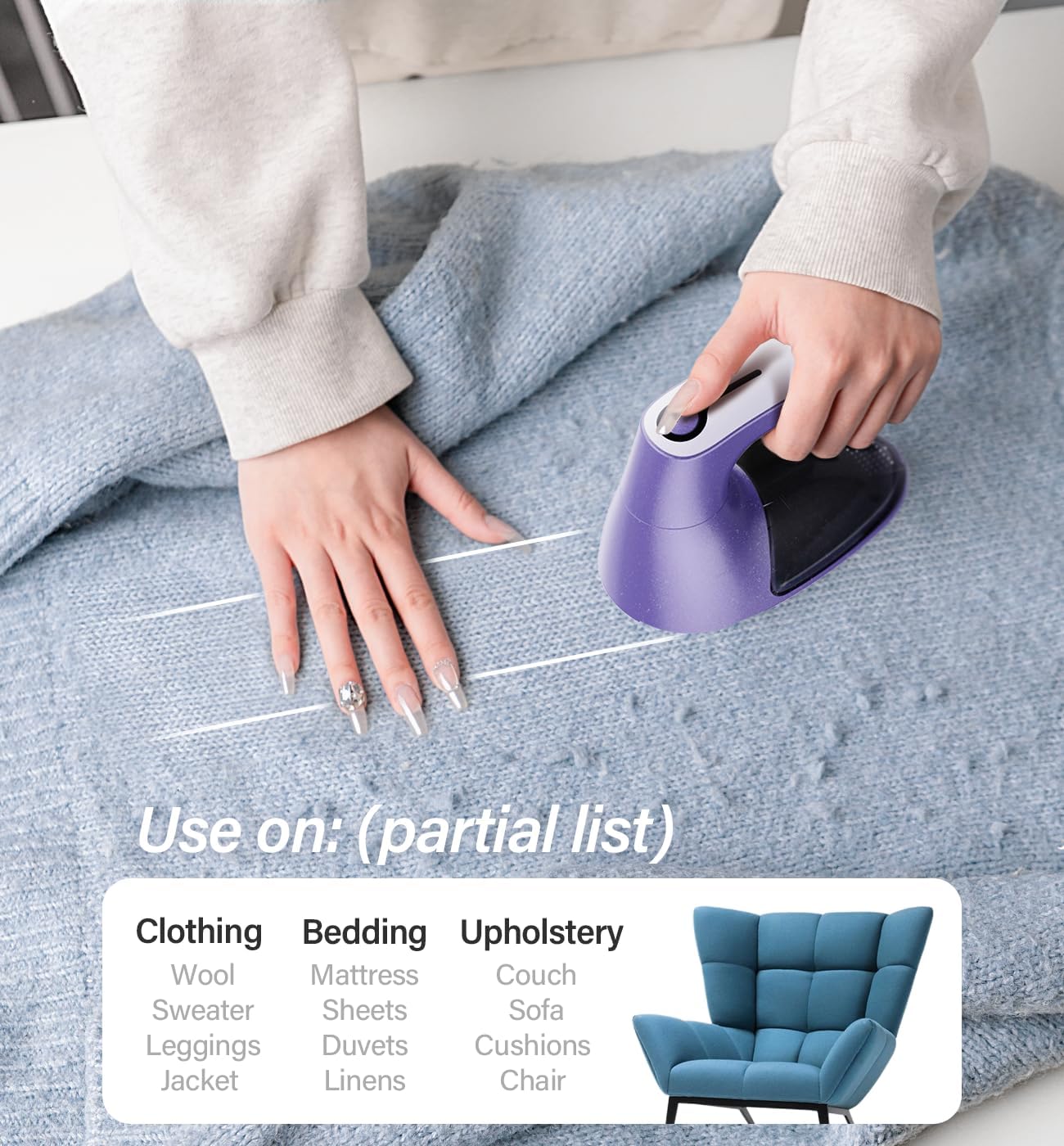 Bymore Fabric Shaver & Lint Shaver for Clothes and Furniture, Heavy Duty Sweater Shaver Lint Remover with Large 65mm Shaving Head, 6-Leaf Blades, Extra Replacement Blades for Couch, Sofa & Upholstery