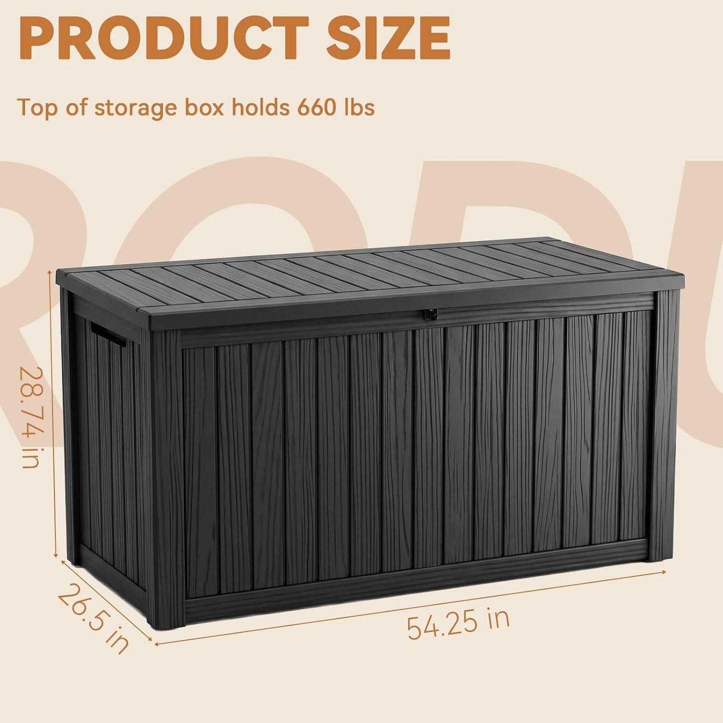60 Gallon Outdoor Waterproof Storage Box, UV Resistant Resin Deck Box with Built-in Handle, Outdoor Storage Container for Patio Furniture, Garden Tools, Patio Cushions, Black