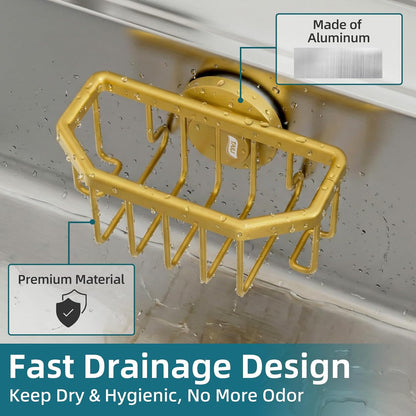 TAILI Sponge Holder with Strong Suction Cup, Dish Sponge Caddy Inside Sink Removable, Rustproof Aluminum for Sponges, Brushes, Stoppers and Scrapers - Black