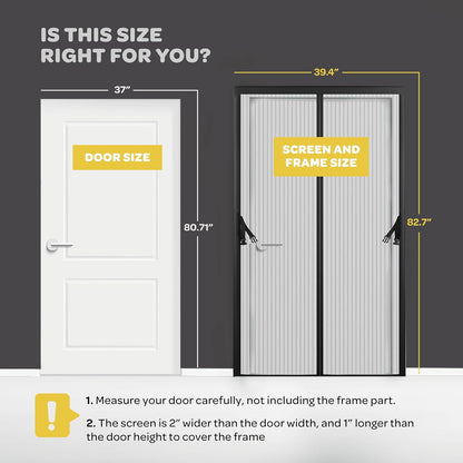 Magnetic Screen Door, Hands-Free Kid/Pet-Friendly Walk Through - Self Magnetic Closure Screen Door Mesh, Stay-Open Option with Buckles - Keeps Bugs Out Lets Breeze in, Fits Door Size (39.4" x 82.7")