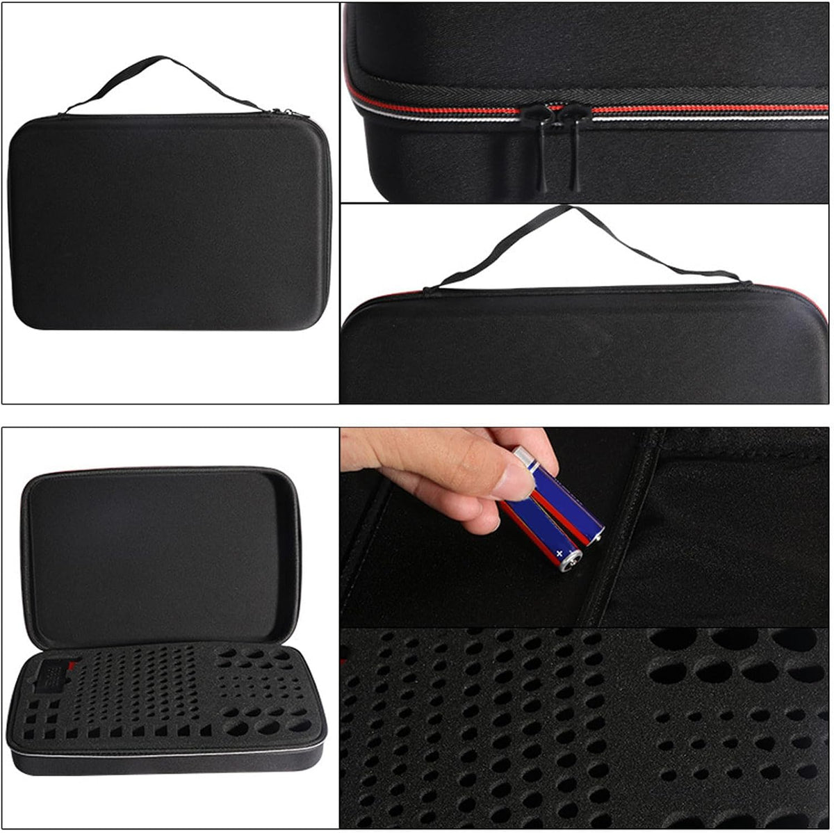 Large Capacity Waterproof Battery Organizer Case for AA AAA C D 9V Lithium Batteries and Tester Material EVA Grey 41x27x9cm