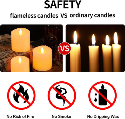 3x3 Flickering Flameless Candles Set of 2, 2AA Battery Life 600 Hours Battery Candles Flickering with Timer,3 inch Flameless Candles with Remote for Indoor/Outdoor, Ivory