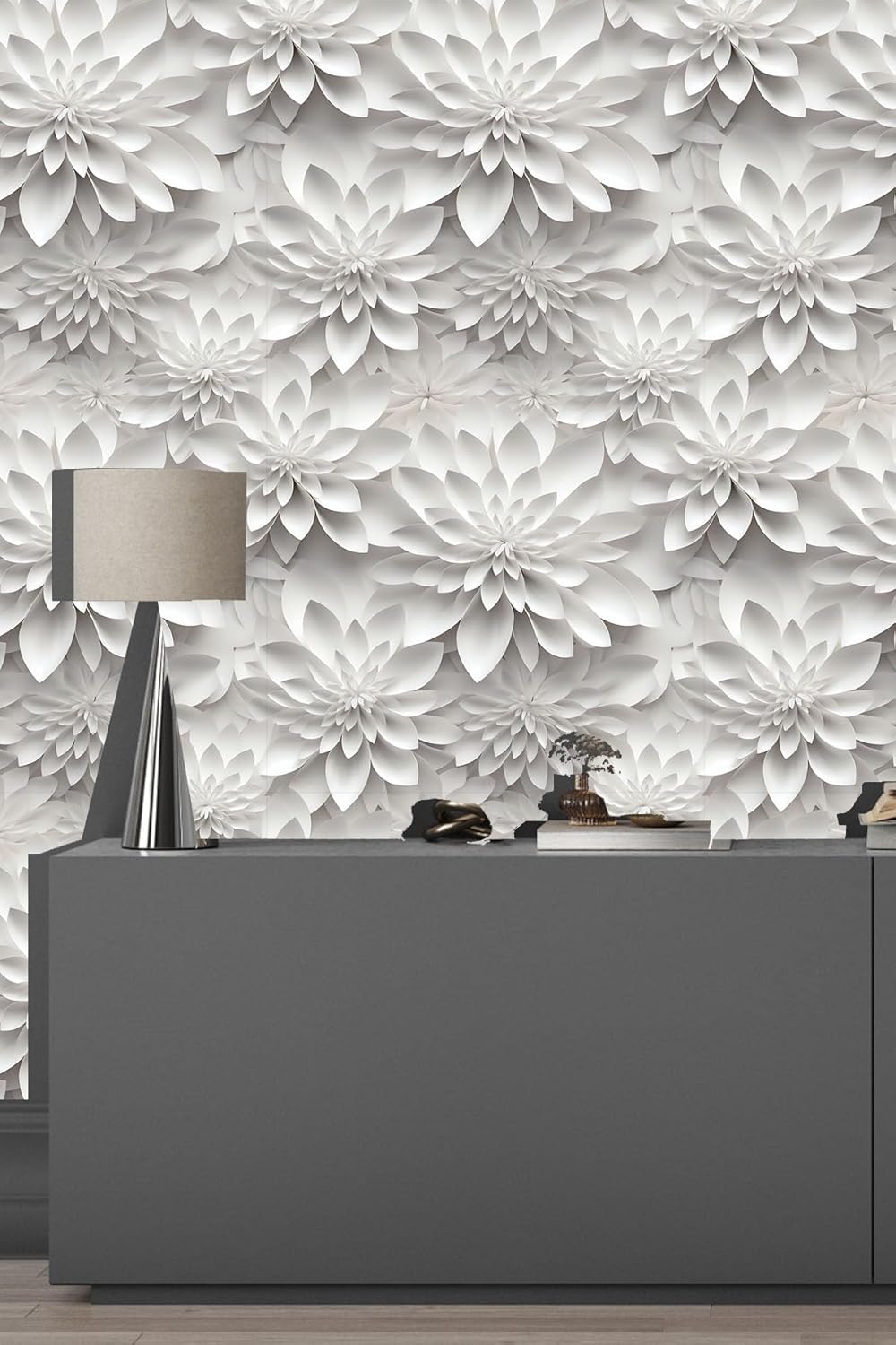 Floral Peel and Stick Wallpaper 3D Effect Interior Wall Décor Contact Paper Self Adhesive Removable Renter Friendly for Bedroom Living Cabinet Room 17.7in x 9.8ft (Not Textured Wallpaper