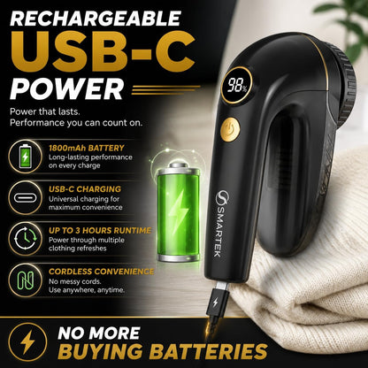 Smartek Rechargeable - Fabric Shaver for Clothes - Lasts for Hours Between Charges - 2-Speeds with High and Low Lint Shaving Modes - Built-in LED Screen - Lint Shaver for Removing Fuzz and Pilling