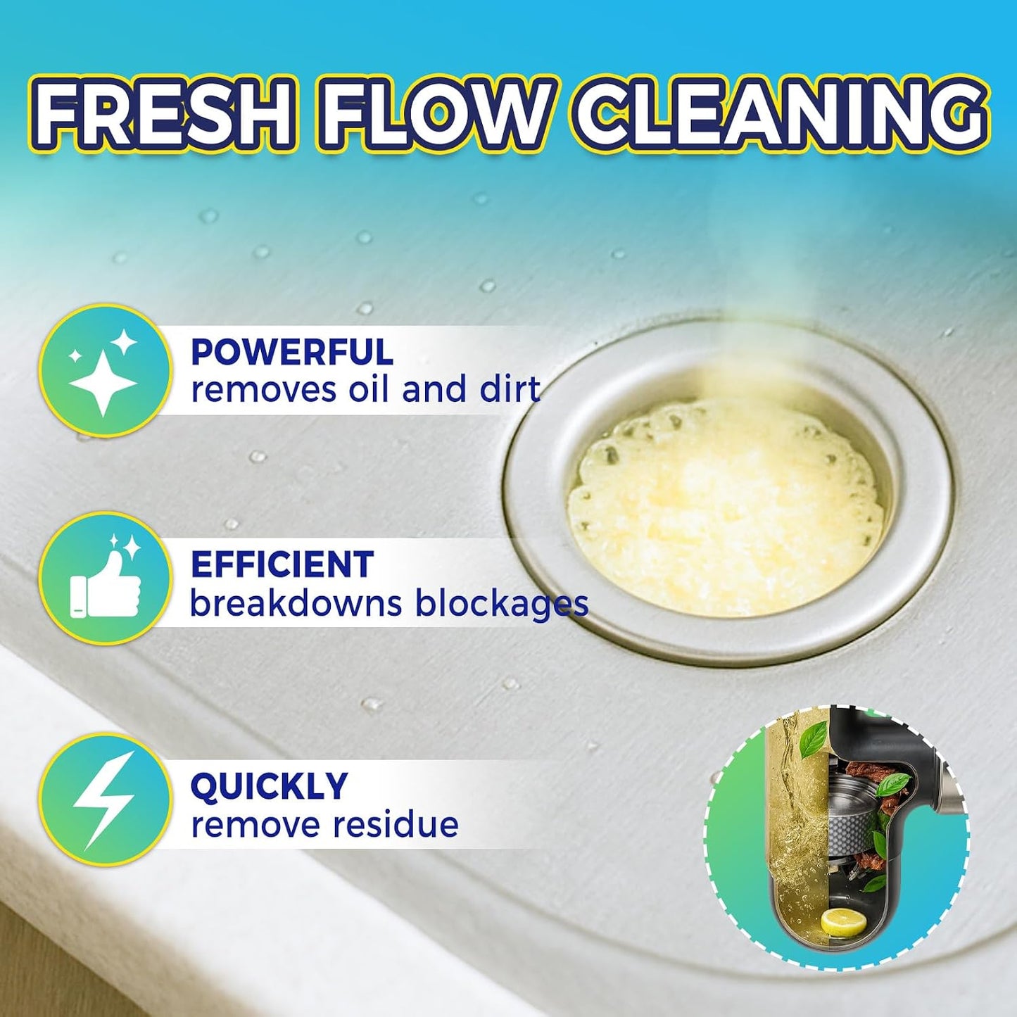 Garbage Disposal Cleaner and Deodorizer 25 Pack, Fresh Citrus Foam Sink Cleaner Tablets Fights Grease & Buildup, Remove Odor, Disposer Freshener for Home Drain Cleaning Care