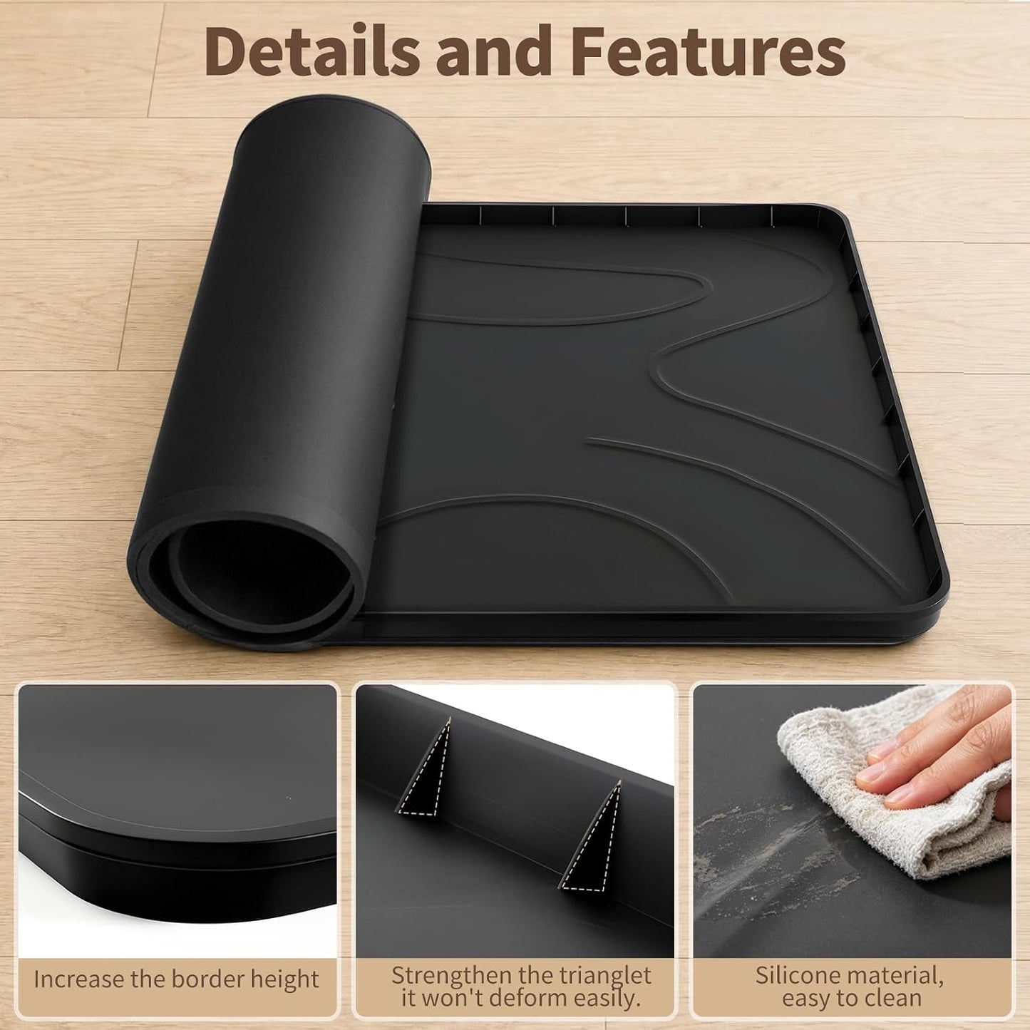 Washing Machine Drain Pan，32''x30'' Silicone Mat with Raised Reinforced Frame & Triangular Reinforcing Rib,fits Most Washer Models, Washing Machine Tray for Floor Protection in Laundry Room (gray)