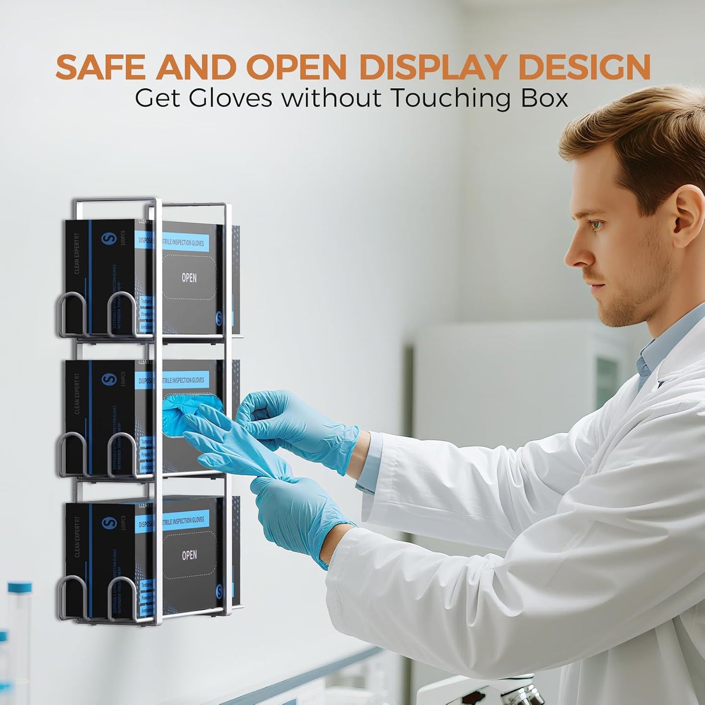Glove Holder Dispenser for Wall Mount, Black Metal Disposable Latex Gloves Holder for Lab, Wall-Mounted Triple Rubber Box Holder, Tissue Rack for Kitchen and Garage