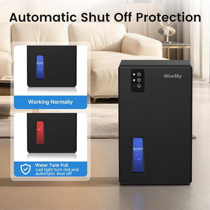 NineSky Dehumidifiers for Home, 1000 Sq.Ft Dehumidifier with 95oz Water Tank, Quiet Dehumidifier for Basement Bathroom Bedroom with 7-Color Ambient Light & Auto Shut Off, Sliver