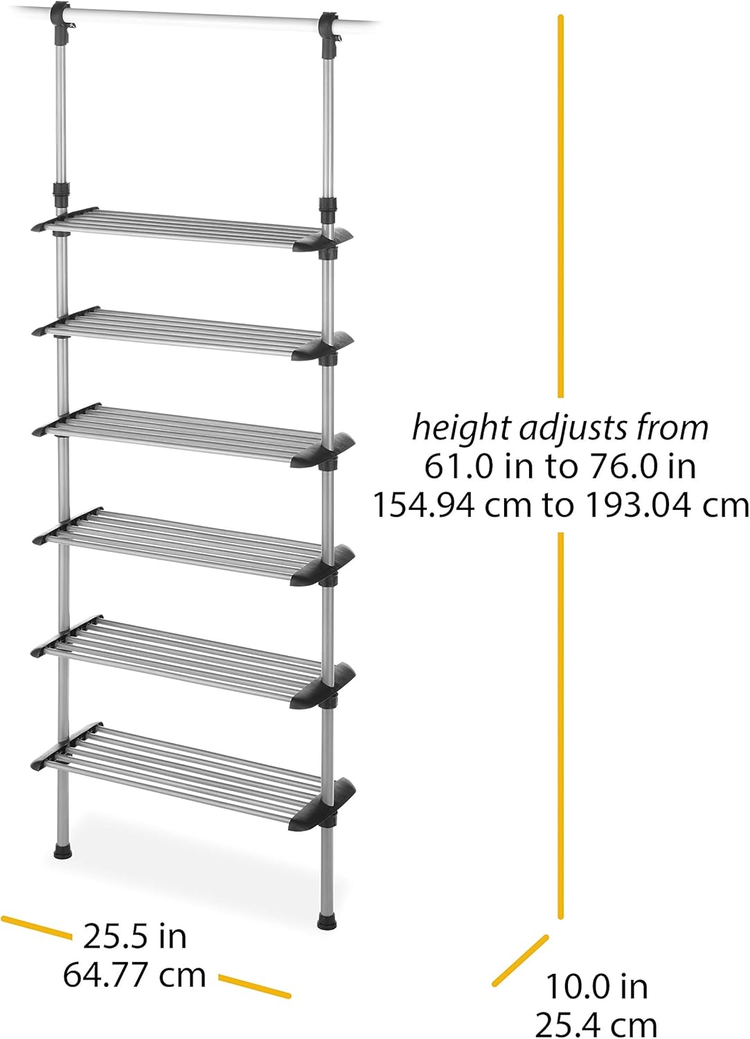Whitmor 5 Section Closet Organizer - Hanging Shelves with Sturdy Metal Frame, White
