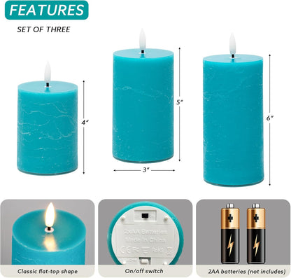 White Flameless Pillar Candles, Battery Operated Wax Candles with Remote, Flat Top Flickering Flameless Candles, LED Candle for Home, Wedding, Party Decor, Set of 3, Φ 3" H 4" 5" 6"