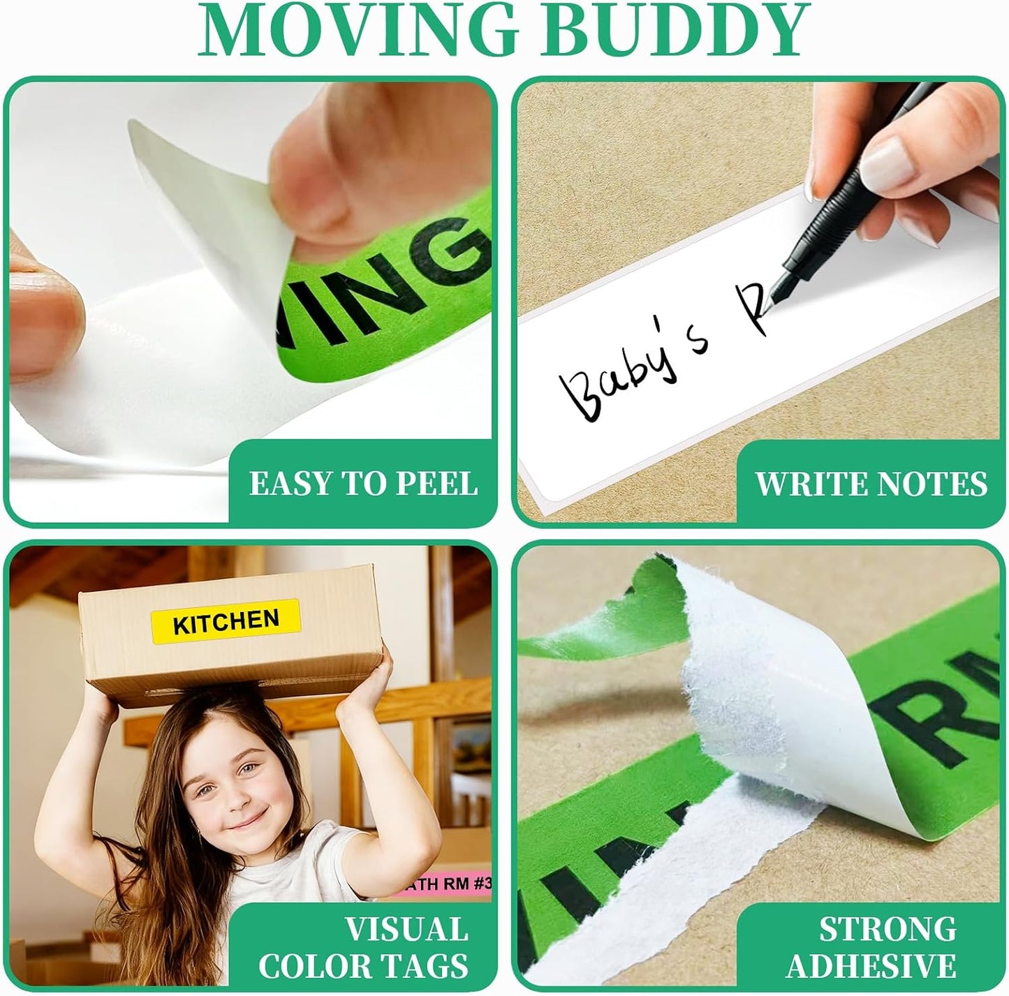 Moving Box Labels – 1440 PCS (24 Rolls) Color Coded Room Stickers, 1''x4.5'' Strong Adhesive Home Packing Stickers for Boxes of Bedroom, Kitchen, Garage, Fragile & Heavy Item Warning Labels, BIAlabel