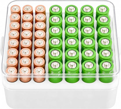 ALCYON Battery Organizer Storage Case, Battery Vault Box Container for 48pcs AA Batteries, Plastic Clear Protective Battery Holder for Travelling/Home/Office (Black, Large)