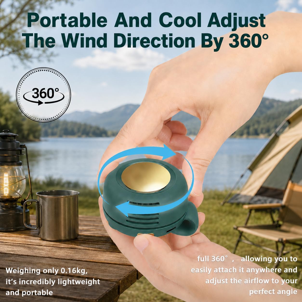 Portable Silent Mini Bladeless Fan Clip On, Small Fan Clip on for Shirt & Waist, Adjustable 3-Speed Suspended Whirlwind Fans, For Outdoor & Travel & Office, Travel Accessories (1, green)