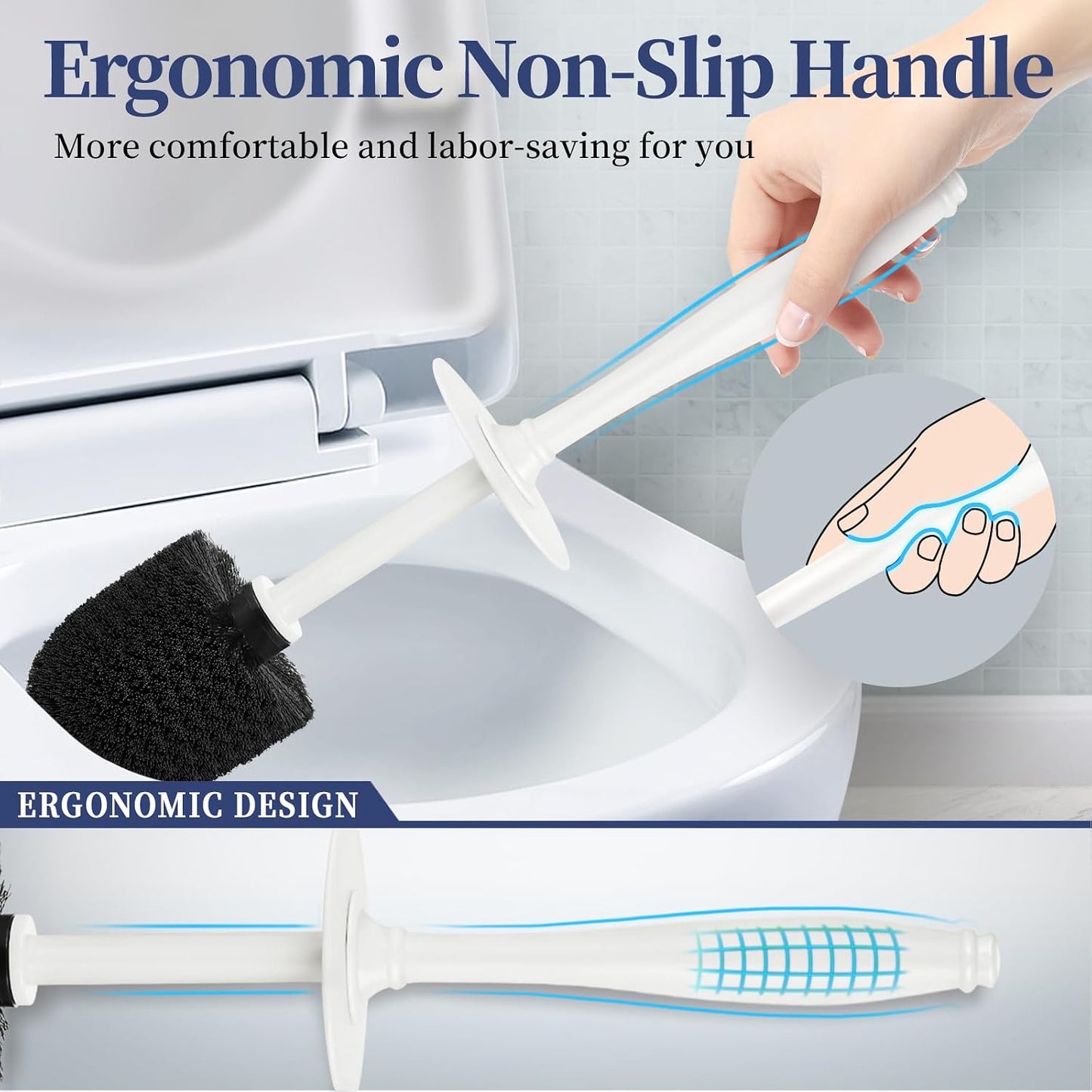 HAMITOR Toilet Bowl Brush Holder Set: 2 Pack Modern Deep Cleaning Bathroom Toilet Scrubber with Caddy for rv - Rim Decorative Accessories Cleaner Brushes for Toilet - Bronze1