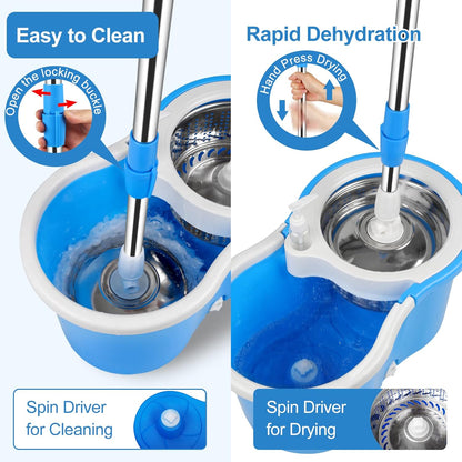 Spin Mop and Bucket with Wringer Set, 360° Spinning Mop Bucket System with 3 Microfiber Mop Replacement Heads, Adjustable Handle for Floor Cleaning (Green)