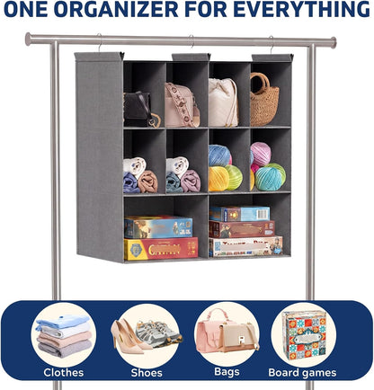 Ofiray-home 6 Tier Hanging Closet Organizer, 16 Compartments Sweater Organizer for Closet with 3 Sturdy Hooks, Closet Organizers and Storage, Wardrobe, Rv, Garment Rack, Grey