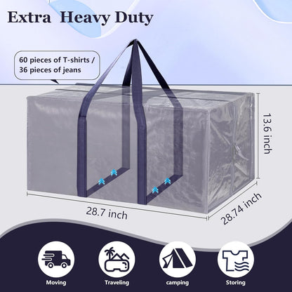 6 Pack Moving Bags Heavy Duty 210GSM with Full-Open Side Zipper, 93L 220lbs Waterproof Foldable Storage Totes for College Dorm Move-In, Moving Boxes Alternative & Home Organization, Blue