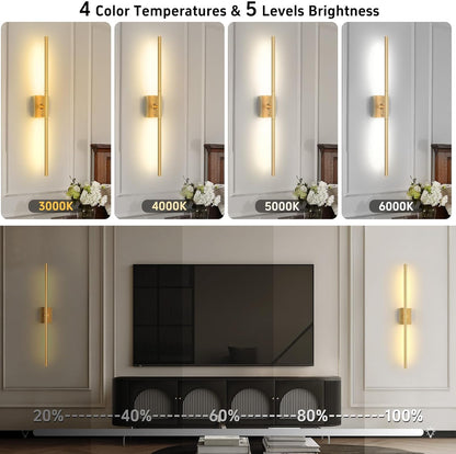 iThird Battery Operated Wall Sconces Set of 2: 10000mAh Rechargeable Wall Lights with Remote Control, 360° Rotate Wireless Wall Scone Decor for TV/Mirror Bedroom Living Room, 31.5 Inch, Black