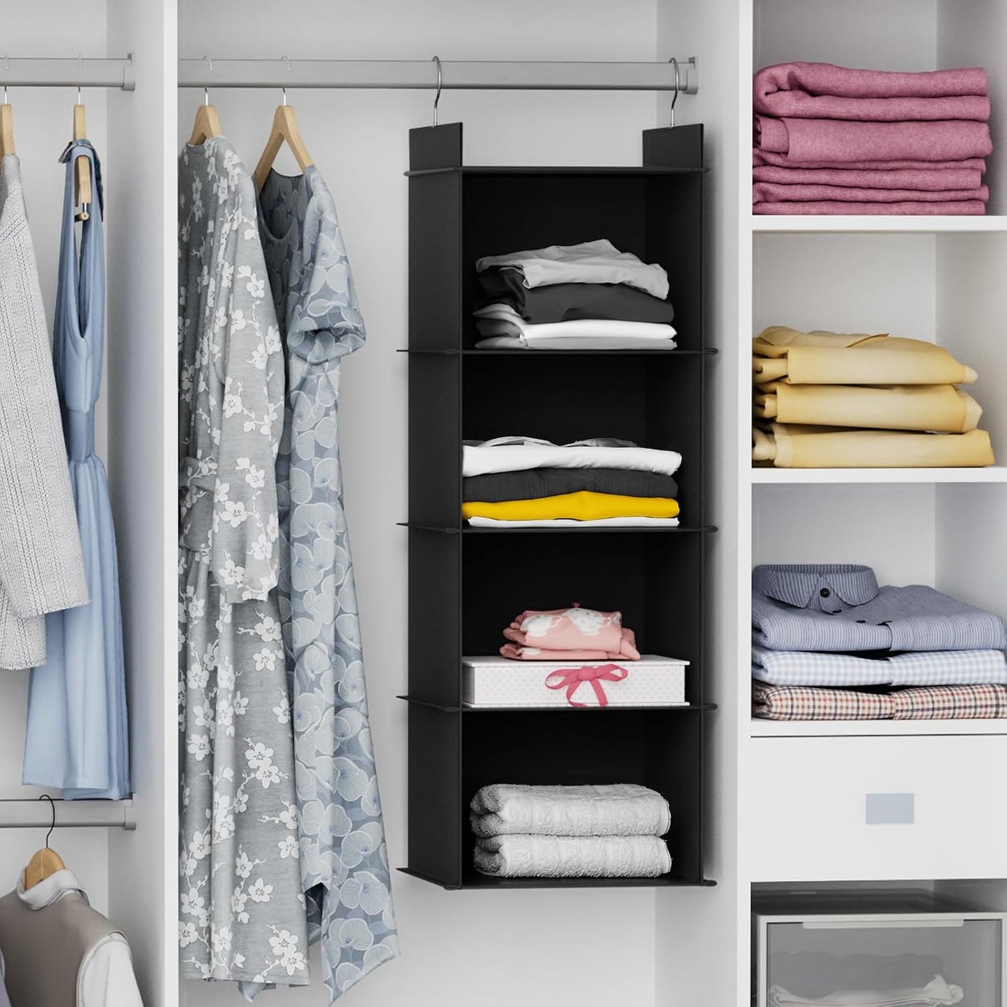 YOUDENOVA Hanging Closet Organizer, 6-Shelf Closet Hanging Shelves, Grey