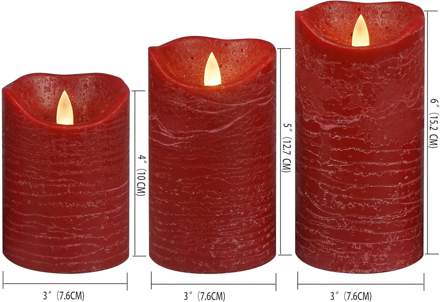 Battery Operated Flameless Candles with Remote Timer Real Wax Realistic Bright Flicker Flickering Electric Electronic LED Pillar Lights Home Wedding Party Decorations Set of 3 Rustic Texture Gray Grey
