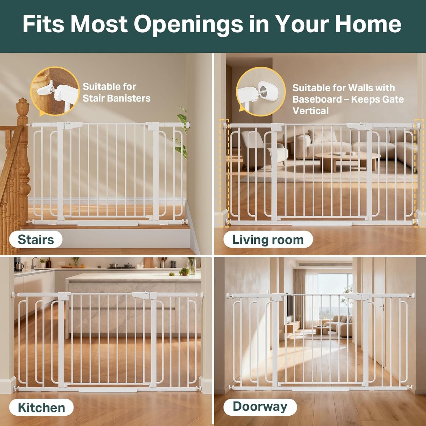 Cumbor 29.7-48" Baby Gate for Stairs, Mom's Choice Awards Winner-Dog Gate for Doorways, Auto Close Safety Pet Gate for Dogs Indoor, Easy Install Pressure Mounted Child Gate with Walk Thru Door, Brown