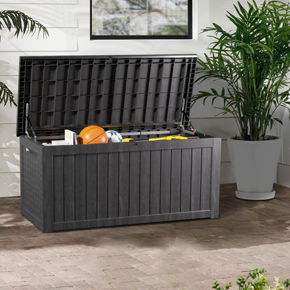 200 Gallon Deck Boxes Outdoor Waterproof, Outdoor Storage Box with Lockable Lid & UV-Resistant for Patio Furniture, Outdoor Cushions, Garden Tools and Pool Supplies, Light Brown