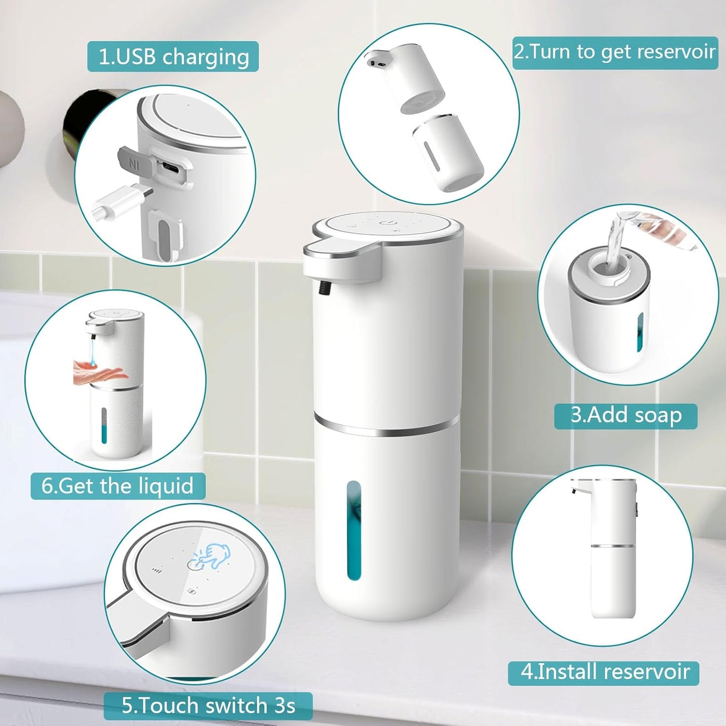 Automatic Soap Dispenser – Touchless Foaming Soap Dispenser 400ml USB Rechargeable Dispenser Electric Wall Mounted 4levels Adjustable Foam Soap Dispenser Pump for Bathroom Kitchen(Silver)