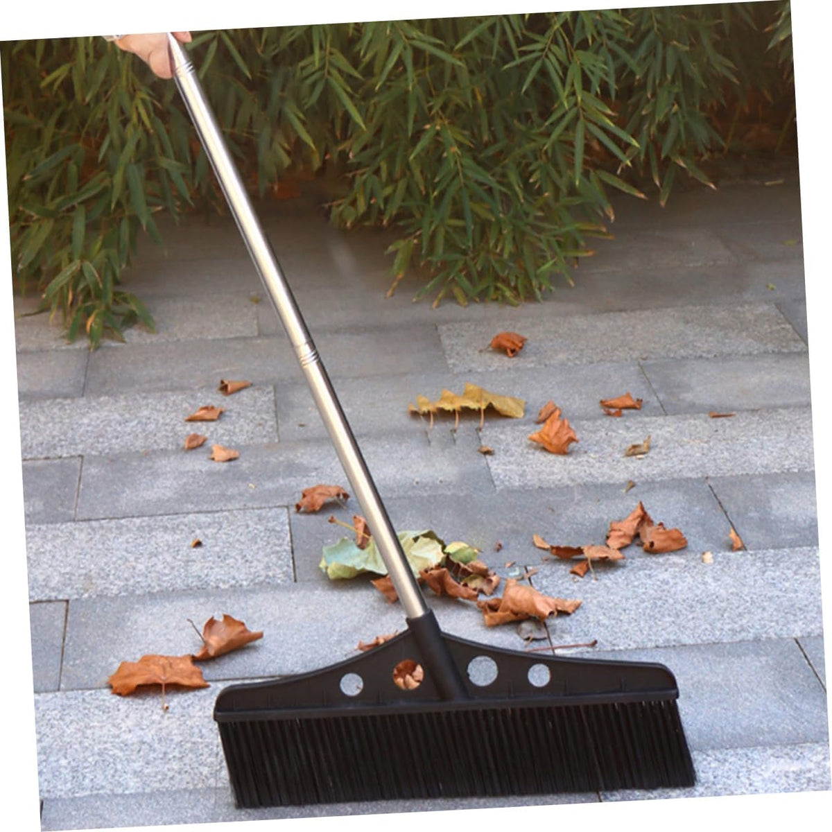 Push Broom Garden Sweeper Heavy Duty Outdoor Broom with Detachable Stainless Steel Handle for Efficient Cleaning of Patios Decks and