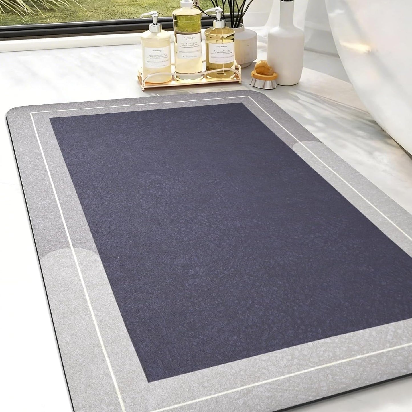 Diatomaceous Earth Bath Mat Super Absorbent Quick Dry Bath Mat, Bathroom Rugs Non Slip Washable, Thin Dark Gray Bathroom Floor Mats-Shower Rug for in Front of Bathtub Shower, Easy Care, 15.7"x23.6"