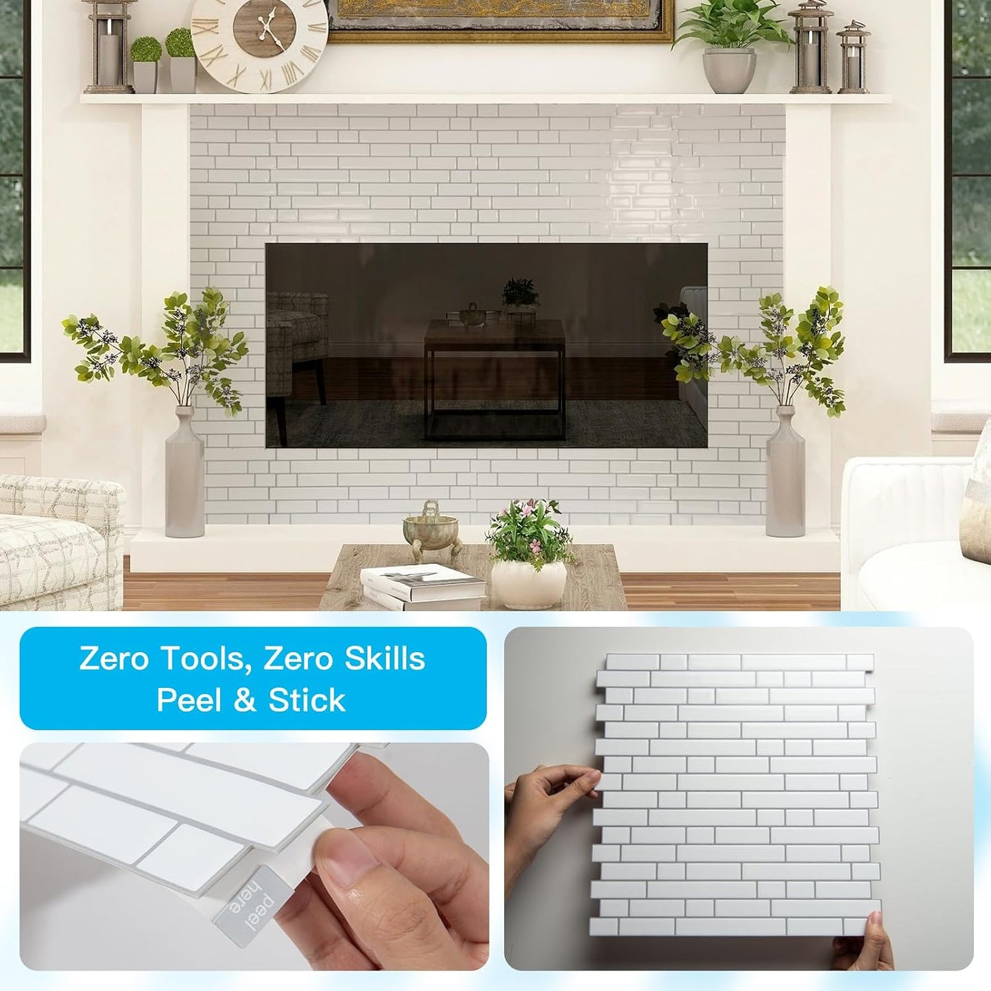 Art3d 10-Sheet Heavy-Duty Peel and Stick Backsplash, Waterproof Wall Tiles Stick on Kitchen Backsplash Living Space, Beige & White