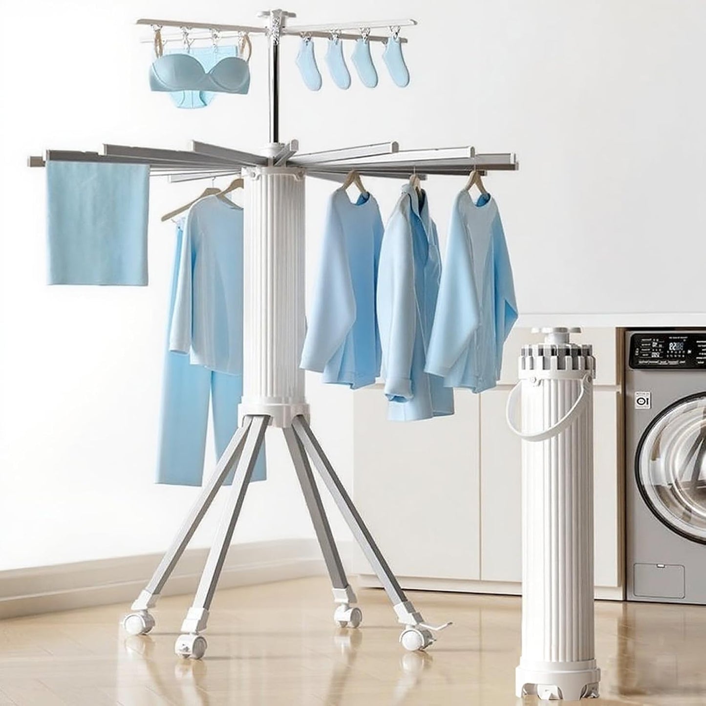 Clothes Drying Rack Foldable Outdoor Indoor,Drying Rack Clothing Collapsible,Folding Drying Dack Clothing,2 Tier Aluminum Foldable Laundry Drying Rack,24 Hooks 16 Hanging Bars